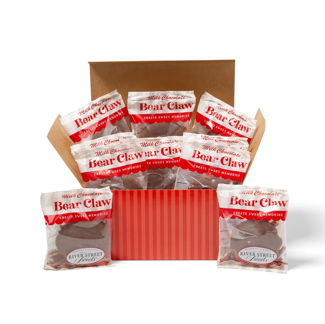 Box of Bear Claw candies with red and white packaging on a white background