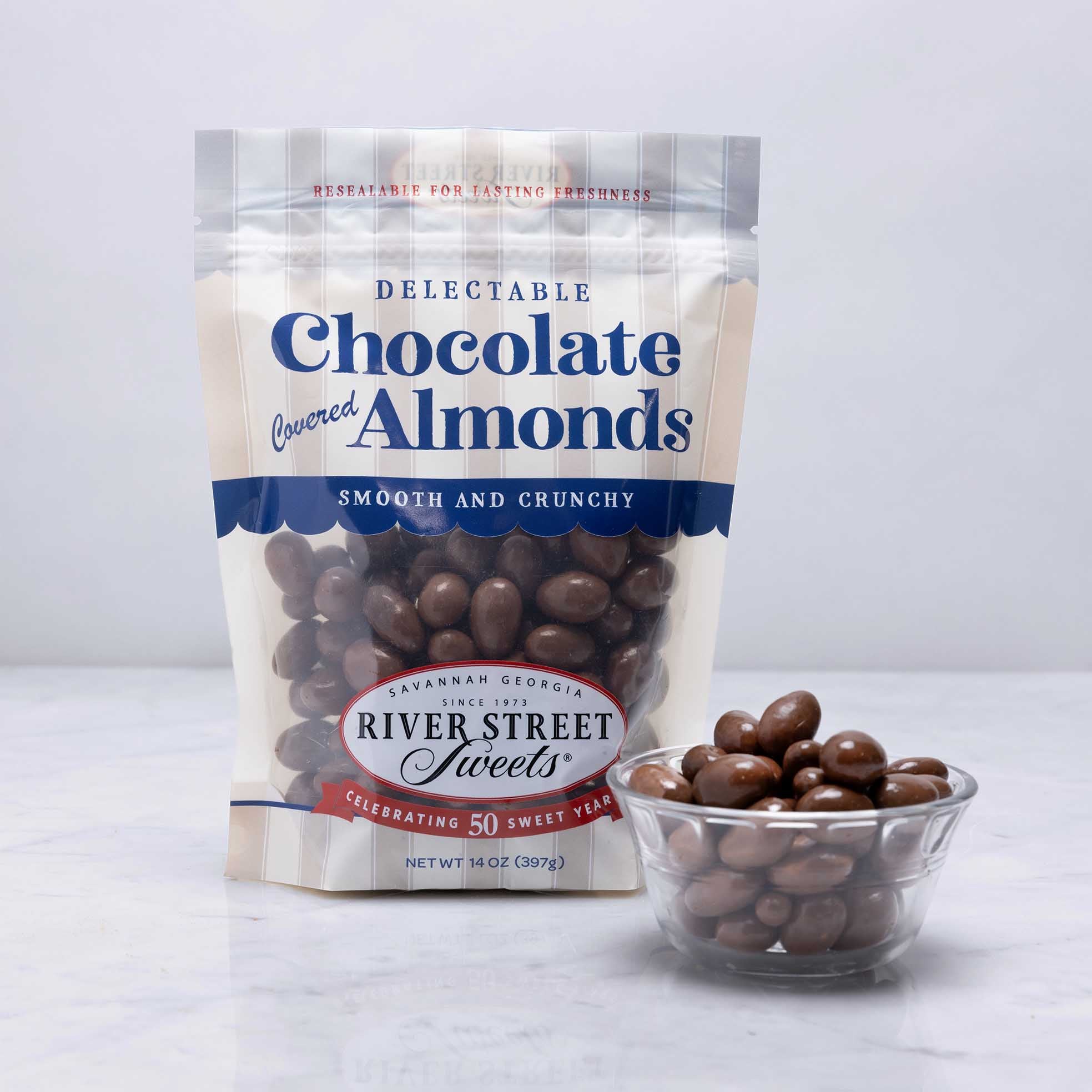 Chocolate Covered Almonds Bag | 14oz or 6oz Premium Almond Snack