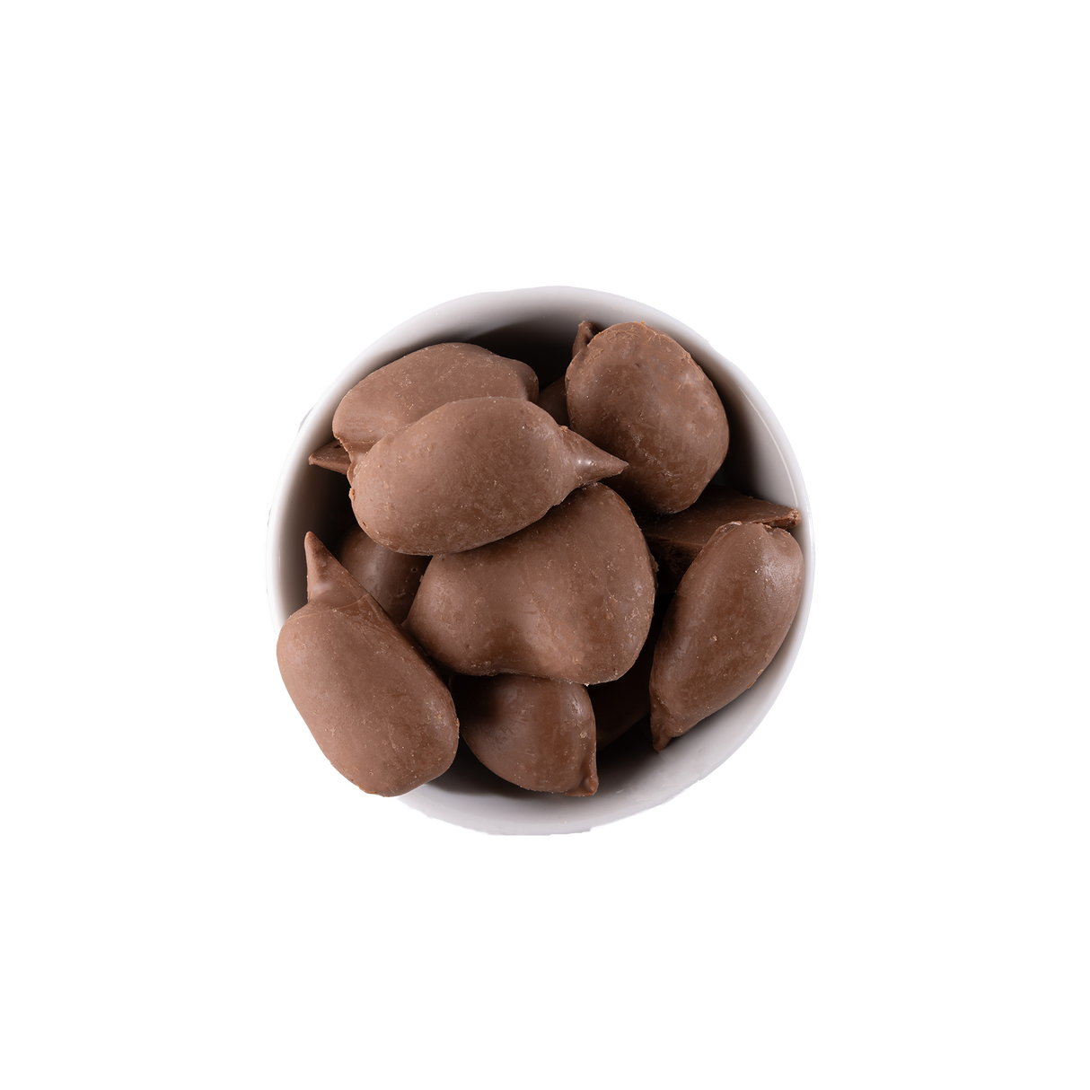 Chocolate Pecans in a white bowl