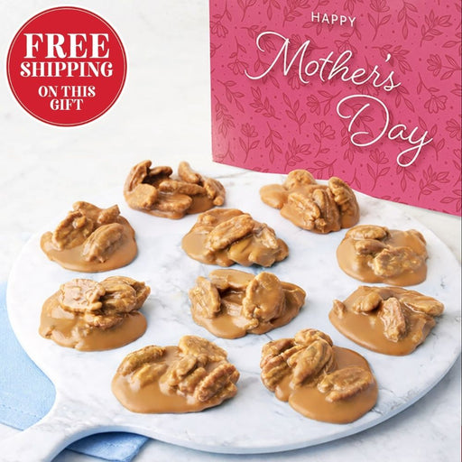 Plate of pralines with a 'Happy Mother's Day' box in the background