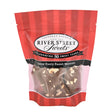 Packaging of Chocolate Almond Toffee with visible pieces of chocolate toffee and almonds through a transparent window.