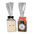Two packages of Halloween Themed Rice Krispy treats with decorative ribbons on a white background